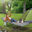 Outsunny - Lit de camp pliant pour adultes avec matelas et oreiller, gris clair-Tapis double usage offrant chaleur ou fraîcheur selon les besoins