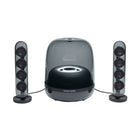Harman Kardon  SoundSticks 4 - Noir-Les SoundSticks 4 Harman Kardon exposent leur design dans tout domicile contemporain. La conception révolutionnaire et la silhouette élégante du dôme transparent se fondent parfaitement dans votre décor. Les deux enceintes satellites et le caisson de basses sont dotés d’un superbe design avec une surface intérieure ondulée qui reète la beauté de la musique.
