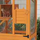 PawHut - Maison pour chat d’extérieur grand catio avec roues boîte de repos - 31,5 po L x 30 po l x 70,75 po H - orange-Fabriqué en bois de sapin massif recouvert d'une peinture sans danger pour les animaux et de treillis métallique galvanisé pour garantir la stabilité 