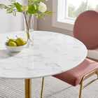 Modway - Lippa Rond de 36 po Faux marbre Table à manger, Or Blanc-Sièges 2