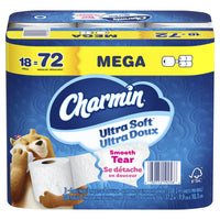 Charmin - Papier toilette 2 plis ultra doux, méga rouleaux - Paquet de 18-ROULEAUX MÉGA, VALEUR MÉGA : l’emballage comprend 18 rouleaux méga (208 feuilles par rouleau) de papier hygiénique Charmin Ultra Doux