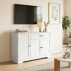 HOMCOM - Buffet moderne 44 po avec tiroir et étagères latérales de rangement - blanc-Les charnières à fermeture douce évitent le bruit et protègent les doigts des pincements 