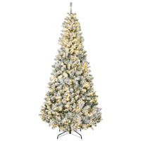 HOMCOM - Arbre de Noël artificiel floqué de neige de 7 - 5 pieds avec lumières-D'une hauteur de 7,5 pieds, il est recouvert de larges feuilles qui lui confèrent un aspect sain et naturel 