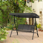 Outsunny - Chaise balançoire de porche 3 places avec auvent réglable, résistant aux intempéries, noir-Structure en acier de qualité pour la solidité et le soutien
