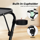 Homy Casa - Table pliante à hauteur réglable avec plateau inclinable et porte-gobelet, noire-Rebord surélevé pour empêcher les objets de glisser