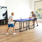 Soozier – Table de tennis compacte format moyen – 6 pi x 3 pi – Bleu-Cadre en acier renforcé avec surface de jeu en MDF haute densité finition bleue pour plus de stabilité et de durabilité 
