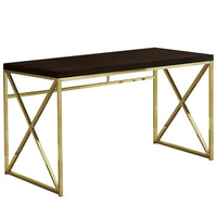 Monarch Specialties - 7201 Bureau 48 po L - Espresso/Metal Or-Bureau d'écriture et d'ordinateur contemporain avec beaucoup d'espace pour un ordinateur de bureau ou un ordinateur portable dans un riche stratifié brun foncé, fini sur tous les côtés.