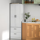 HOMCOM - Armoire de cuisine haute 67 po avec étagères réglables - grain de bois blanc crème-Portes magnétiques assurant une fermeture sécurisée 