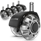 MotionGrey - Roues doubles pour chaise de bureau - Style rollerblade automatique, roulettes ergonomiques et fluides, pivotantes pour chaises gaming et de bureau, compatibles avec tous types de sols - Lot de 5-Conception double roue stable : Structure à double roue offrant une meilleure stabilité et un roulement fluide, même sur tapis et surfaces irrégulières