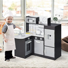 Qaba - Cuisine jouet pour enfants avec micro-ondes et réfrigérateur - brun foncé-Design simple et élégant qui s'adapte à la plupart des espaces de salle de jeux 