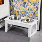 PawHut - Station d’alimentation et d’abreuvement double de luxe pour chien - blanc-Il suffit d’essuyer la surface de la table d’alimentation pour garder le distributeur propre. 