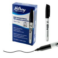 Hilroy - Marqueurs permanents, marqueur permanent, faible odeur, pointe fine, noir, paquet de 12-Applications multiples :Conçus pour écrire de manière permanente sur une grande variété de surfaces, notamment le papier, les photos, le plastique, le bois, la pierre et le métal. Son encre polyvalente adhère parfaitement à la plupart des surfaces, ce qui en fait un produit idéal pour les tâches quotidiennes comme pour les environnements industriels exigeants