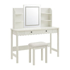 Modway - Emmeline Festonné Bureau de maquillage avec miroir et tabouret - Blanc-Maquillage à bords festonnés pour un bureau de maquillage