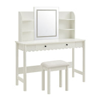 Modway - Emmeline Festonné Bureau de maquillage avec miroir et tabouret - Blanc-Maquillage à bords festonnés pour un bureau de maquillage