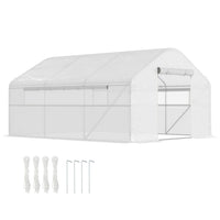 Outsunny - serre adossée mini avec étagères à 3 niveaux et 3 portes enroulables, vert- Cadre en acier galvanisé avec renforts pour plus de stabilité  
