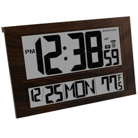 Marathon – Horloge murale géante atomique avec date et température, grain de bois-Horloge murale géante atomique ACL avec 6 fuseaux horaires.