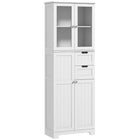 HOMCOM - Armoire de rangement moderne haute pour salle de bain ou cuisine - blanc-Deux armoires à double porte avec tiroirs offrent un grand espace de rangement pour les essentiels de salle de bain 