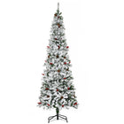 HOMCOM - Sapin de Noël artificiel 7 - 5' forme crayon enneigé - ouverture automatique-7.5 ft de haut, luxuriant avec une forme de pin, des pommes de pin et des baies rouges qui donnent un aspect sain et naturel 