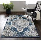Modway - Entourage Médaillon vintage fleural vintage Malia Tapis de 5 pi l x 8 pi L - Ivoire et bleu-Tissage serré à poil bas