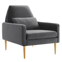 Modway - Liliana Performance Velvet Fauteuil - Charbon de bois-Fauteuil rétro moderne
