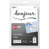 Avery Bonjour Étiquettes badges autocollants, Francais, Paquet de 30 (2361)-Badges Flexible