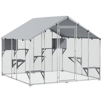 PawHut - Enclos pour chat d’extérieur extra large avec housse imperméable - 94,5 po L x 76 po l x 76,8 po H-Une surface spacieuse de 49 pi² (4,56 ㎡) accueille confortablement cinq chats et une chaise longue 