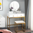 HOMCOM - Coiffeuse avec miroir rond - 31,5 po L x 15,7 po l x 52 po H - blanc-Le siège est rembourré d’un coussin doux pour un confort optimal 