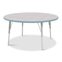 Jonti-Craft - Table d'activités ronde Berries - 48" de diamètre - 15-24"H - Bois flotté gris/bleu côtier-Bords KYDZSafe