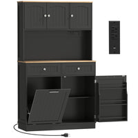 HOMCOM - Armoire 68 po avec station de recharge - noir-Grande capacité avec quatre armoires, deux tiroirs et deux étagères réglables 