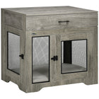 PawHut - meuble cage pour chien avec coussin, rangement, table d’appoint pour chien - gris-Espace de repos rembourré et légèrement résistant à l'eau 