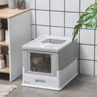 PawHut - Bac à litière fermé pour chat avec pelle, plateau, entrée par le dessus, pliable - gris-Couvercle facile à retirer avec des boucles latérales pour un accès lors du nettoyage 