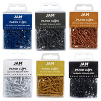JAM Paper - Trombones standard colourés - trombones réguliers 1 po - assortiment professionnel - 6 paquets de 100-Couleurs : Or, Or Rosé, Noir, Blanc, Gris, Bleu Foncé