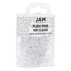 JAM Paper - Punaises colourées - punaises transparentes - paquet de 100-Taille : Standard (environ 2,5 cm) | Pointe en acier : idéale pour épingler des notes sur des tableaux en liège et des cabines