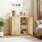 HOMCOM - Buffet bas cannelé 30,7 po avec porte à ouverture par pression - chêne-Les étagères réglables offrent un rangement polyvalent pour divers objets