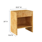 Modway - Hudson Bois de burl à 1 tiroir Table de chevet avec étagère, Naturel-Étagère ouverte