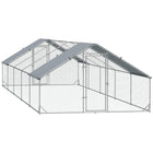 PawHut - Grand enclos galvanisé pour poulailler, cage à poules avec entrée, 9,8 pi x 32,8 pi x 6,4 pi-Convient pour l’élevage de poules, lapins, canards et autres animaux 