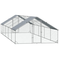 PawHut - Grand enclos galvanisé pour poulailler, cage à poules avec entrée, 9,8 pi x 32,8 pi x 6,4 pi-Convient pour l’élevage de poules, lapins, canards et autres animaux 
