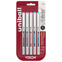 uni-ball – Stylos à bille roulante Vision – 0,7 mm – couleurs assorties – paquet de 5  -Stylos à bille roulante
