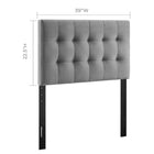 Modway - Lily Biscuit Touffé Performance Velvet Tête de lit jumelée, Gris-Tissu résistant aux taches durable