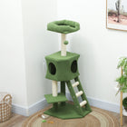 PawHut - Arbre à chat 47 po avec maisonnette, échelle, poteaux à griffer, balle-Couleur : Vert (peluche), Beige (corde sisal) 