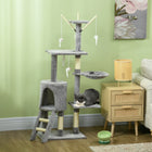 PawHut - Arbre à chat 53 po avec condo, grand centre d’activités pour chaton - gris-Les poteaux à griffer en sisal encouragent l'instinct naturel de votre chat à griffer 