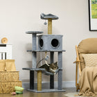 PawHut - Arbre à chat 54 po avec hamac, poteau à griffer, tour condo - gris-La maison pour chat, le hamac et les perchoirs offrent des endroits confortables pour se détendre et faire la sieste 
