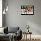 Leon Draisaitl and Connor McDavid Oilers Celebration-H - Toile encadree - 31" x 22"-Prêt à accrocher - livré entièrement assemblé