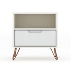 Manhattan Comfort - Rockefeller Table de Nuit 1 Tiroir Style Mid-Century Modern 51 cm - Blanc - Lot de 2-Capacité de 5 kg par étagère et tiroir