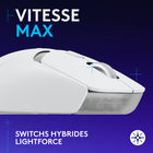 Logitech - Souris de jeu légère sans fil G309 LIGHTSPEED - Blanc-Poids minimal: La Logitech G309 LIGHTSPEED est une souris gaming légère qui ne pèse que 86 g avec la pile AA incluse ou 68 g (sans pile) avec l'utilisation du système de charge sans fil POWERPLAY