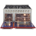 Kucht - 48 po Série KDF Cuisinière Pro Style à double combustible - Acier inoxydable/Rouge-Finition complète en acier inoxydable avec poignée professionnelle et boutons de commande en métal argenté classique pour un look haut de gamme et durable