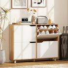 HOMCOM - Armoire à chaussures avec 4 tiroirs basculants - bois naturel-Quatre tiroirs basculants avec étagères réglables s'adaptent à différents types et tailles de chaussures 