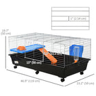 PawHut - Cage pour lapin, cochon d’Inde, furet, rat, hamster 47 po L - noir-Avec une grande porte avant et une porte supérieure pour un accès facile à l’intérieur de l’enclos pour petits animaux 