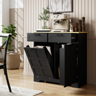 HOMCOM - Buffet à bascule pour poubelle avec espace poubelle dissimulé et tiroirs - noir-Deux tiroirs pour les ustensiles et petits accessoires de cuisine 
