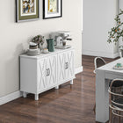 HOMCOM - Buffet 47,2 po L avec 4 portes de grange et 2 étagères ajustables - blanc-Fabriqué avec un cadre en MDF peint, facile à entretenir 
